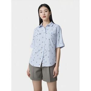 2-American Sweetheart Women's Blouses 1-Green 1-Blue  Collar Button Front READ